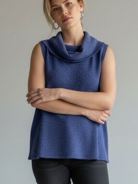 Marallis Indigo Blue Sleeveless Cowl Neck Sweater Top